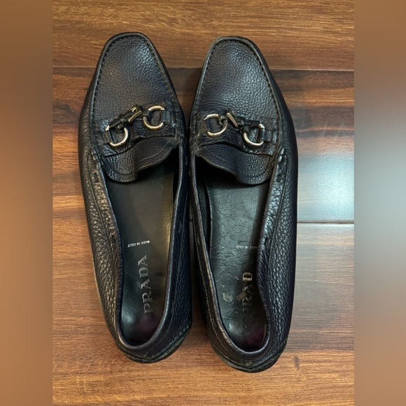 🍁SALE🍁PRADA Black Leather Slip-on Loafers Size 40.5 - Picture 4 of 13